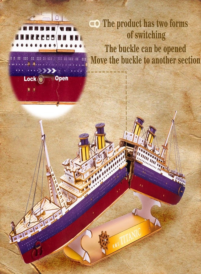 Vziimo Titanic 3D Puzzles for Adults, LED Titanic Metal Ship Model Building Kits for Home Desk Decor, 368 Pcs Wooden DIY Arts and Crafts Collection Gifts for Couples Women Teens 14 + - Image 4